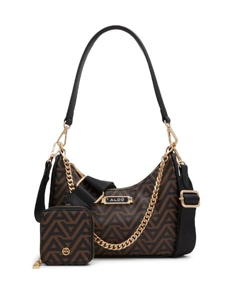 Women Logo Embossed Shoulder Bag with Detachable Strap