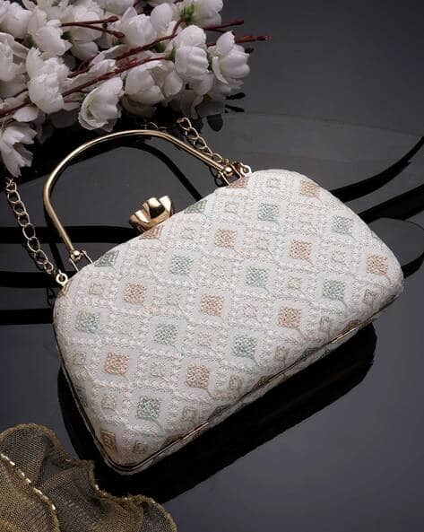 women Embroidered Clutch with Chain Strap