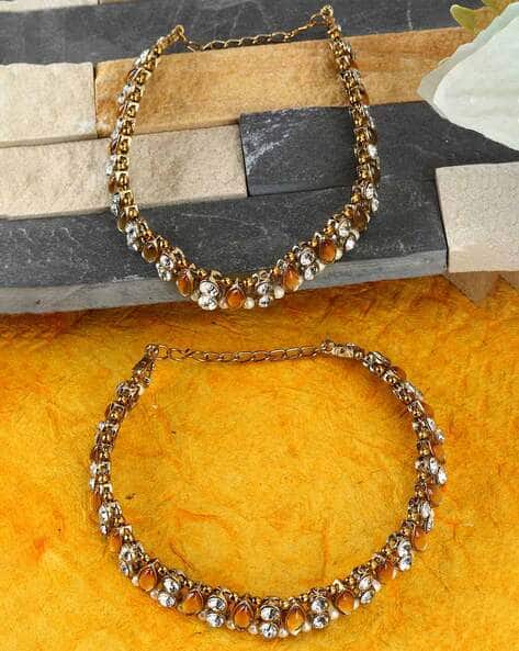 ANK-10011-LCT Gold Plated Kundan Studded Anklets