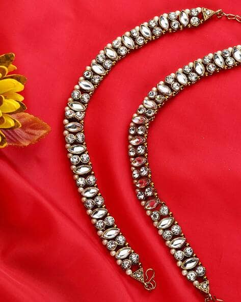 ANK-10011-WHT Thin Stone Studded Anklets