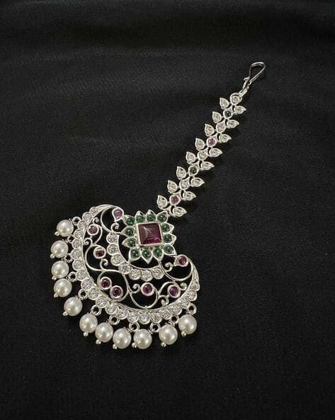 Women Sterling Silver Stone-Studded Mangtika