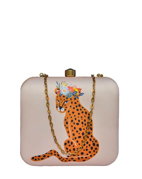 Cheetah Printed Clutch with Chain Strap