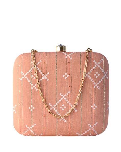 Bandhani Print Clutch with Chain Strap