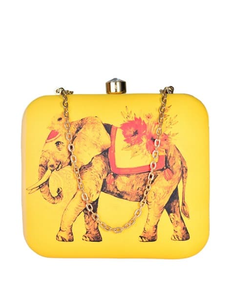 Elephant Print Clutch with Detachable Strap