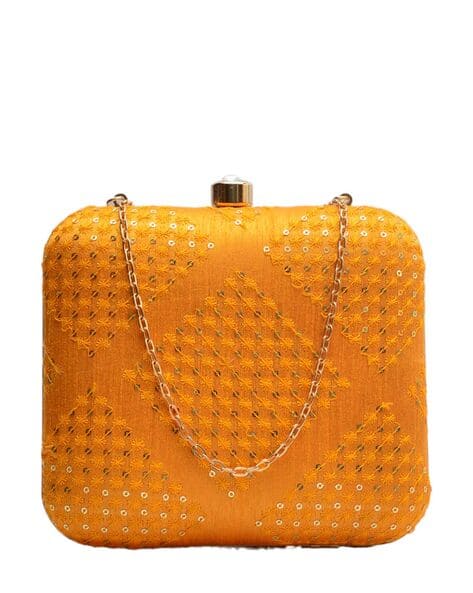 Embellished Clutch with Chain Sling