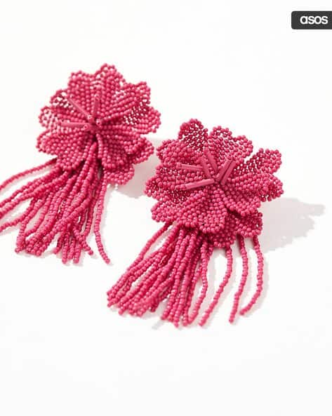 Drop Earrings with Beaded Floral Design