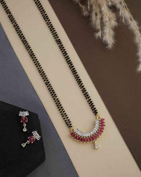 Women Gold-Plated Stone-Studded Mangalsutra with Earrings