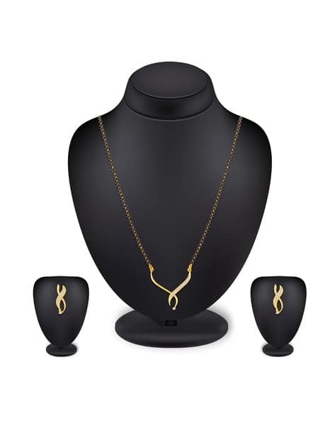BV2580MS Gold-Plated Beaded Mangalsutra with Earrings