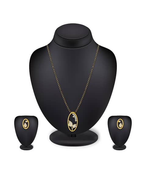 BV2587MS Gold-Plated Leaf-Design Mangalsutra with Earrings