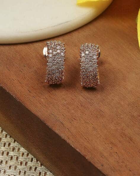 Women Rose Gold-Plated Stone-Studded Hoop Earrings