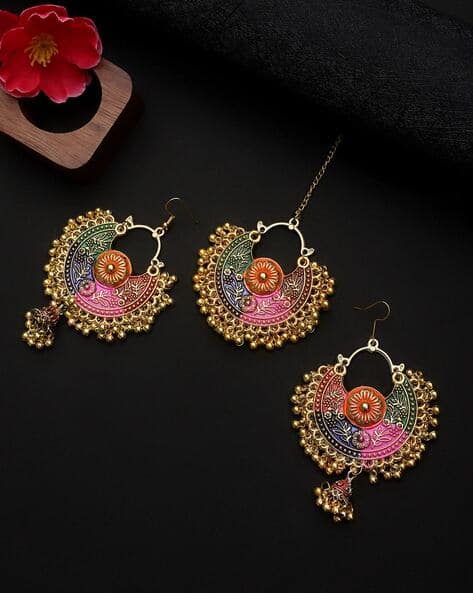 Minakari Beaded Maangtika & Earrings Set