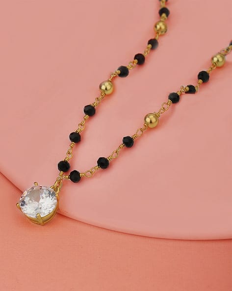 Gold Plated Inline Bead Dangling Solitaire Mangalsutra - FJN3705