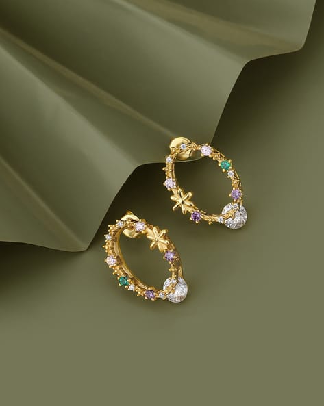 Gold Plated  CZ Oval Stud Earrings - FJE4229
