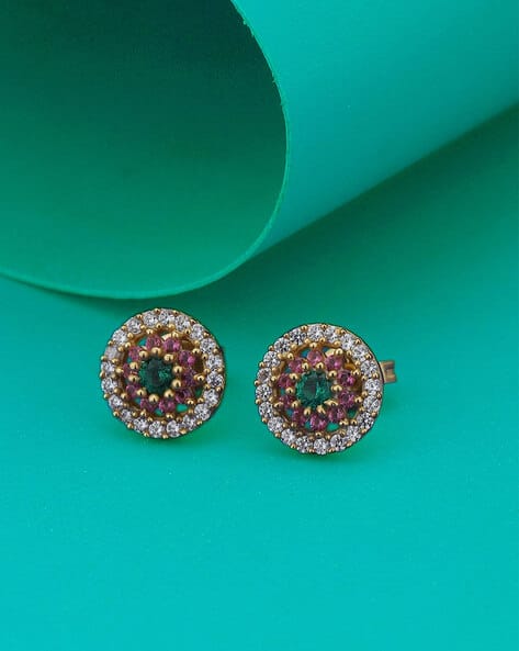 Colourful Gold Plated Stud Earrings - FJE4008
