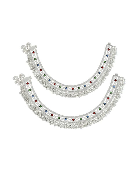 Silver-Plated Beaded Anklets