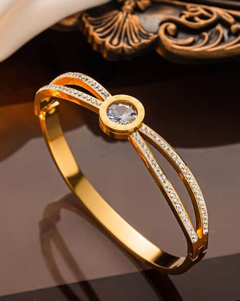 Diamond-Studded Gold-Plated Bracelet
