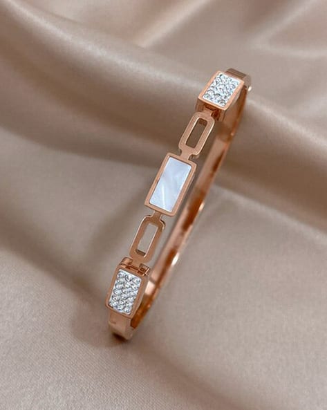 Diamond-Studded Rose Gold-Plated Bracelet