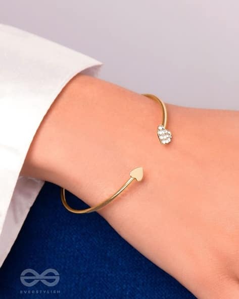 Women Heart Rhinestone-Studded Cuff Bracelet