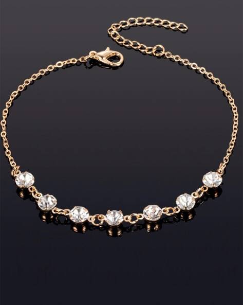 AIS1-Gold-Plated Crystal Studded Anklet