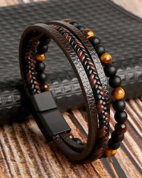 Beaded Leather Wristband