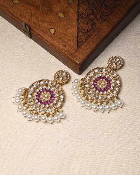 Beaded & Kundan-Studded Dangler Earrings