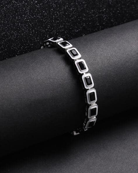 Men Silver-Plated Stone-Studded Bracelet