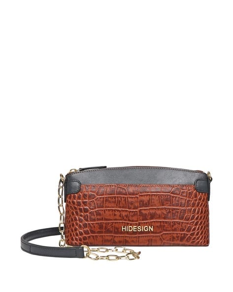 Croc-Embossed Sling Bag with Chain Strap