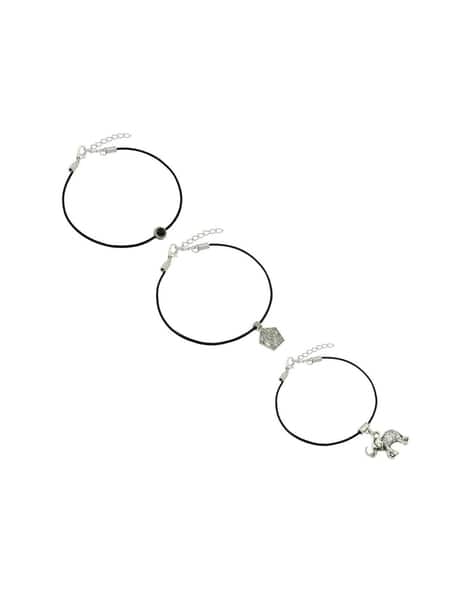 Women Pack of 3 Thread Anklets with Silver-Plated Charm