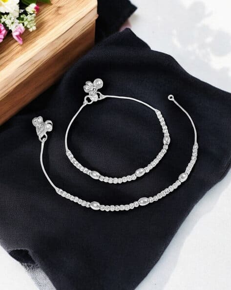 Women Sliver-Plated Beaded Anklets