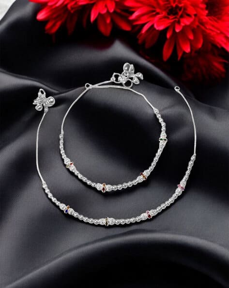 Women Sliver-Plated Beaded Anklets