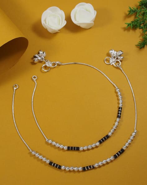 Women Silver-Plated Beaded Anklets