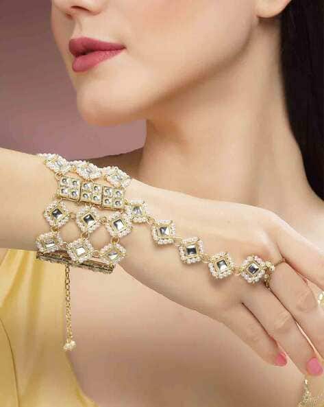 Gold-Plated Kundan-Studded Link Chain Hathphool