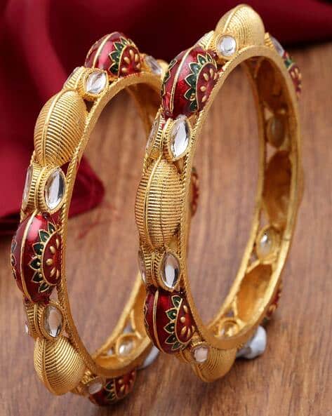 Women Set of 2 Gold-Plated Kundan-Studded Bangles
