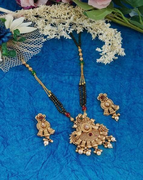 AD Studded Gold-Plated Mangalsutra & Earrings Set