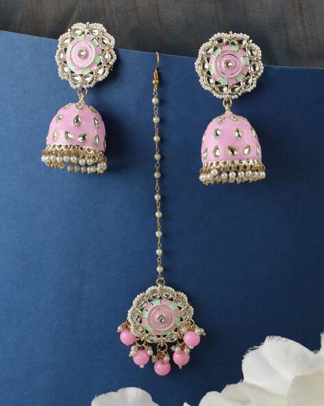 Pearl Studded Jhumka & Maangtika Set
