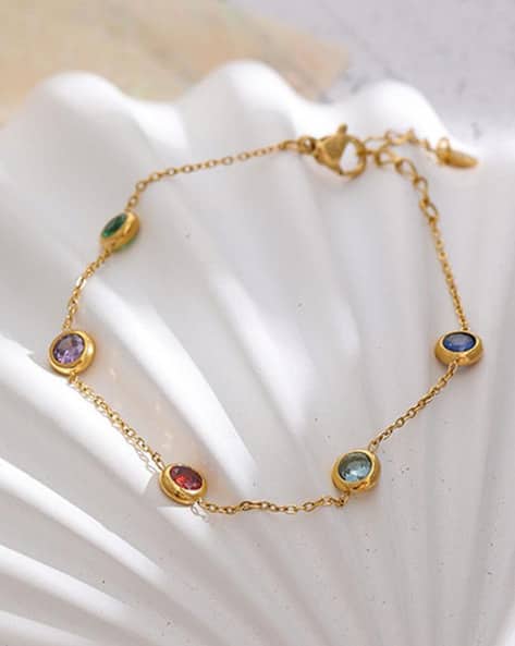 Gold-Plated American Diamond-Studded Link Bracelet