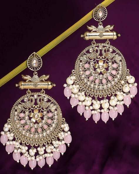 ECK166-Pearl Kundan-Studded Dangler Earrings