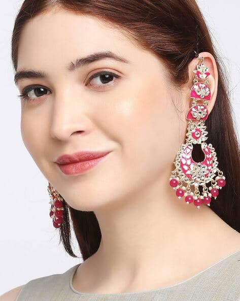 ERS29-Kundan & Pearls Enamel Chandbalis