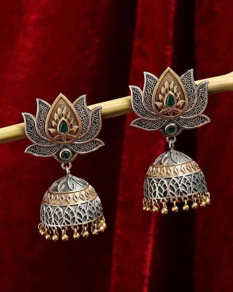 EJAM45-Floral Design Kundan-Studded Jhumkas