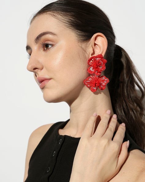 Floral drop earring red fs