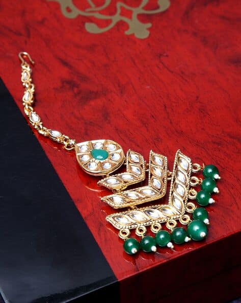 Gold-Plated Stone-Studded & Beaded Maangtika