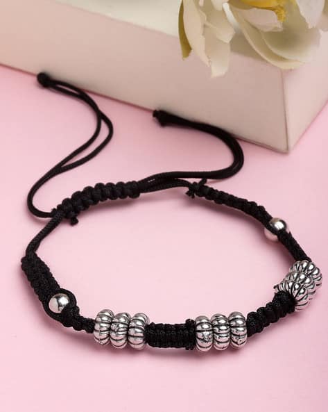 Oxidized Silver Handcrafted Thread Bracelet Cum Anklet