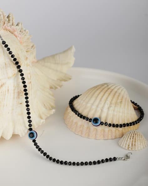 Silver-Plated Beaded Anklets