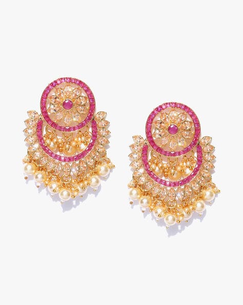 Floral Patterned Stones Studded Chandbali Earrings