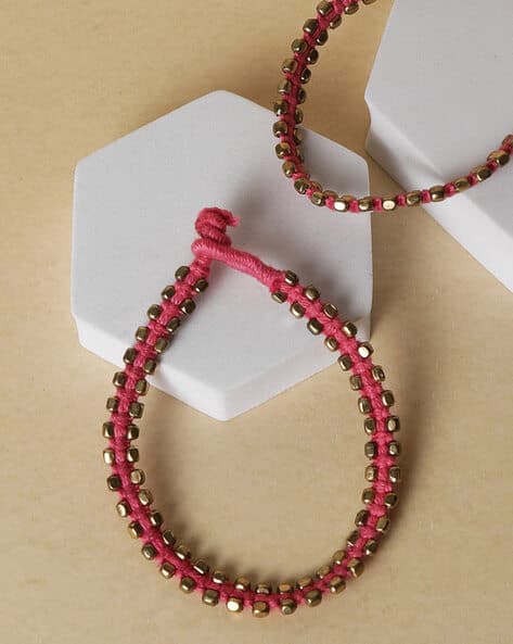 German Silver Beaded Thread Anklets