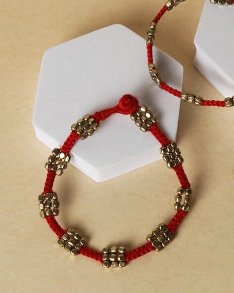 German Silver Beaded Thread Anklets
