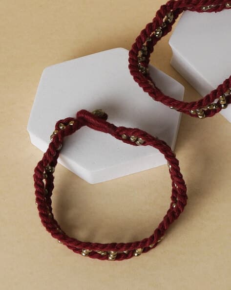 German Silver Beaded Thread Anklets