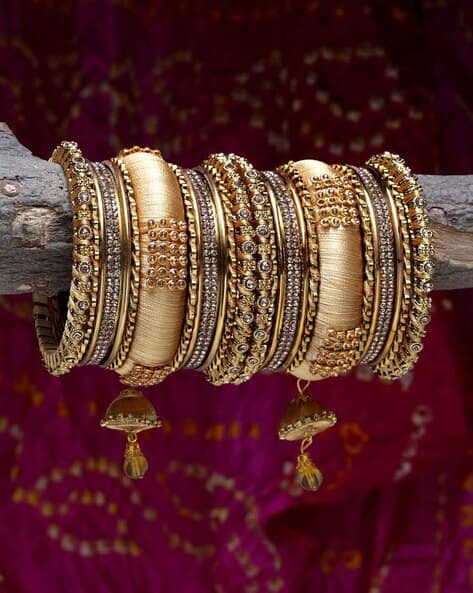 11609B Set of 18 Traditional Embellished Gold-Plated Bangles