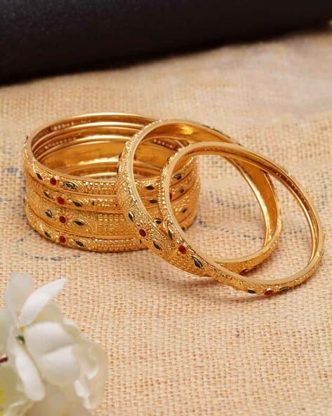 11792B Set of 6 Embellished Traditional Gold-Plated Bangles