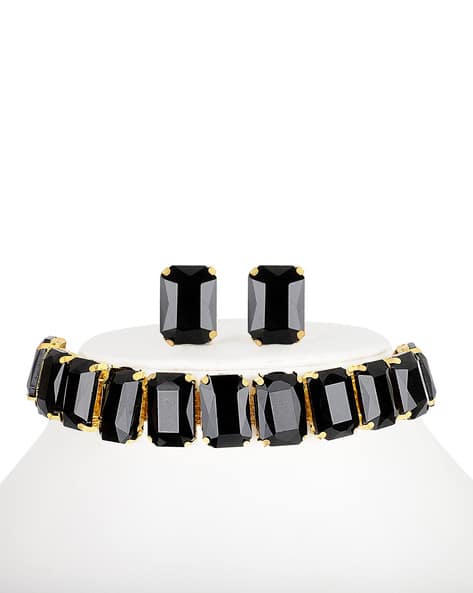 12433S Crystal Studded Choker Necklace with Bracelet & Earrings Set